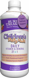 Buried Treasure Multivitamínico Líquido Infantil – 27 Vitaminas y Minerales con Superalimentos – Sin Azúcar, Vegano, Sabor Naranja Mango