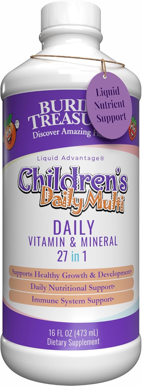 Buried Treasure Multivitamínico Líquido Infantil – 27 Vitaminas y Minerales con Superalimentos – Sin Azúcar, Vegano, Sabor Naranja Mango