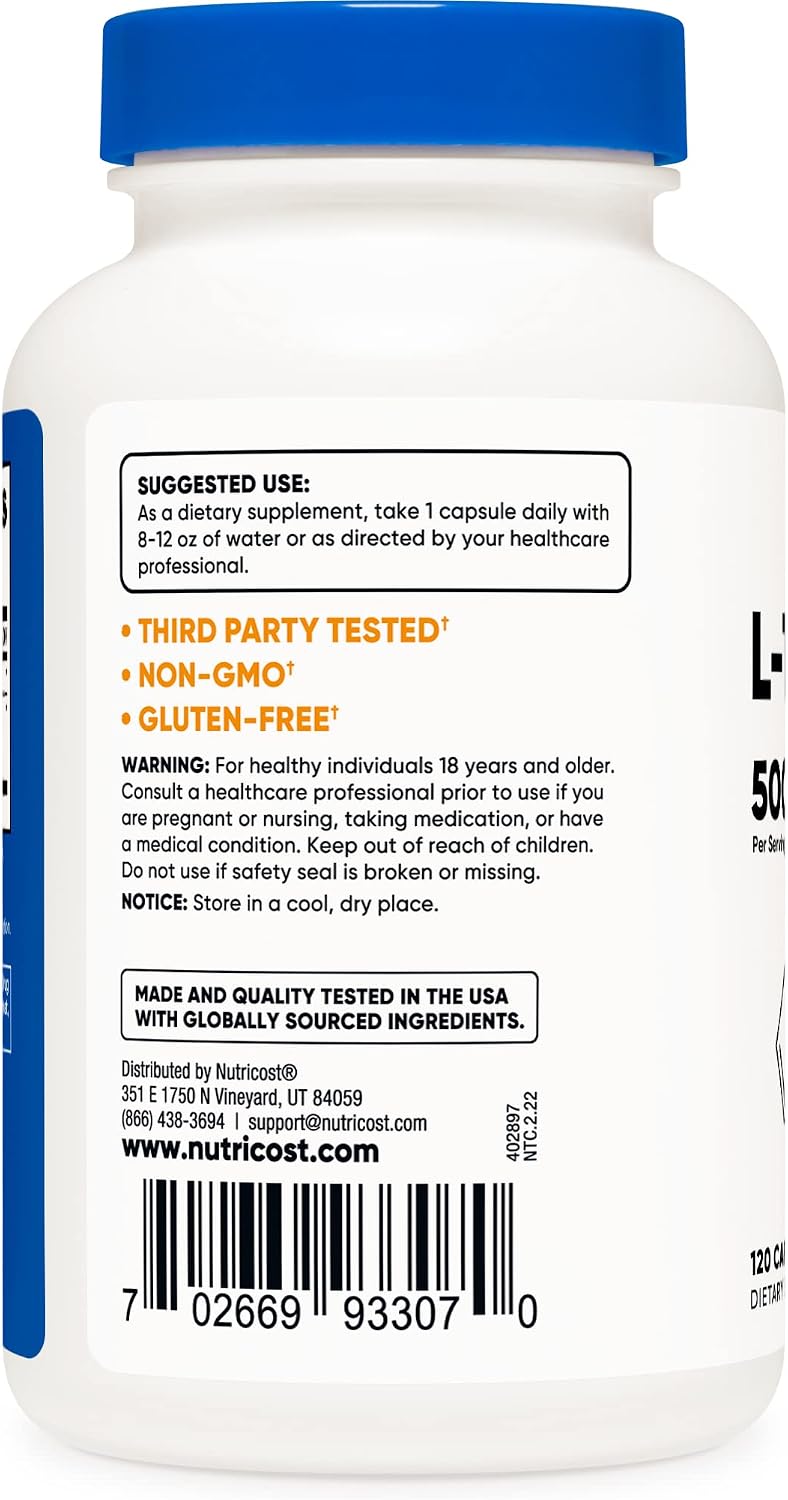Nutricost L-Tryptophan 500 mg, 120 Capsules (2 Bottles)