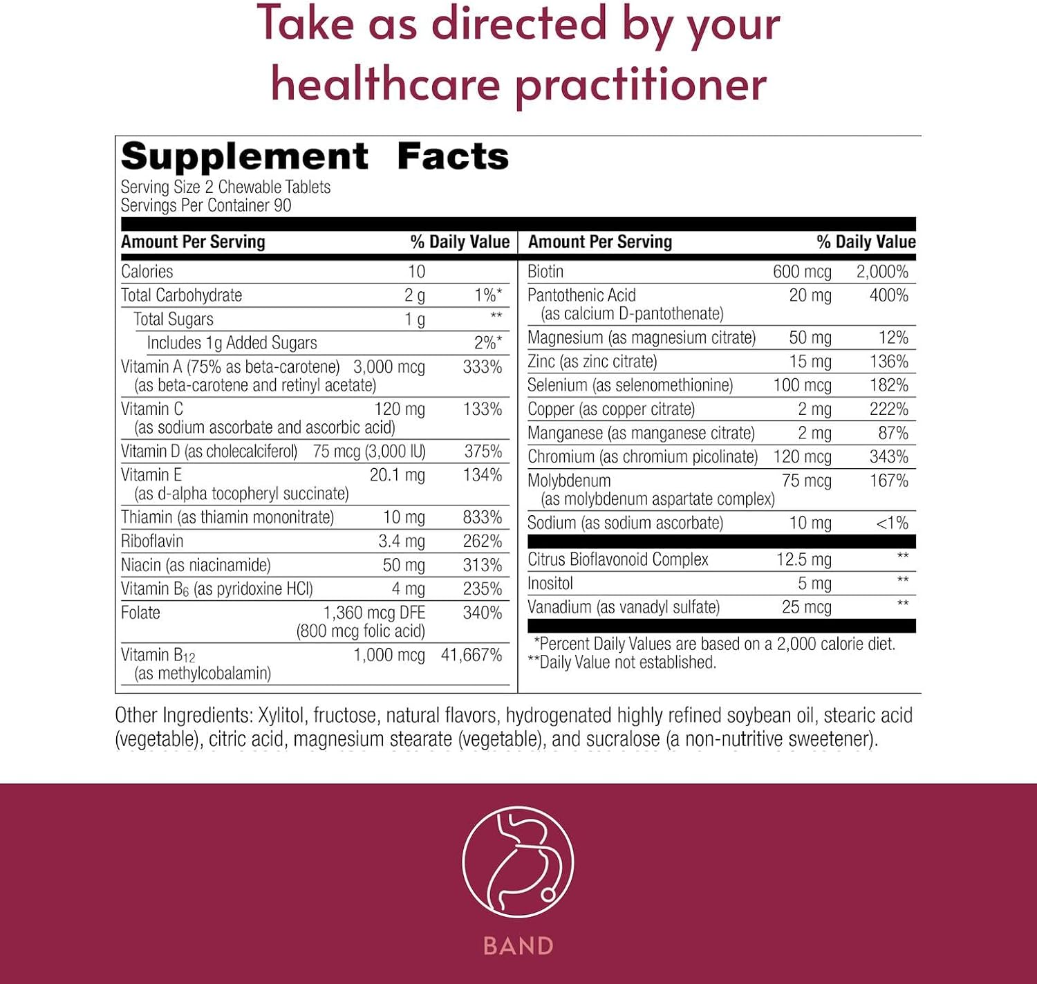Bariatric Advantage Multivitamínico Masticable Esencial Sin Hierro - 180 Comprimidos (Sabor Berry)