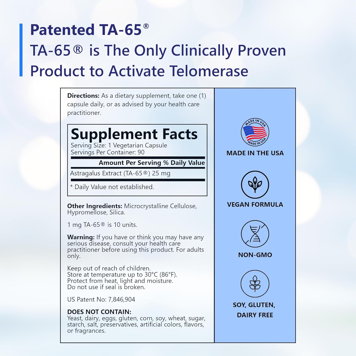 T.A. Sciences TA-65 Suplemento de Activación Telomérica - Potencia 2.5x, 90 Cápsulas