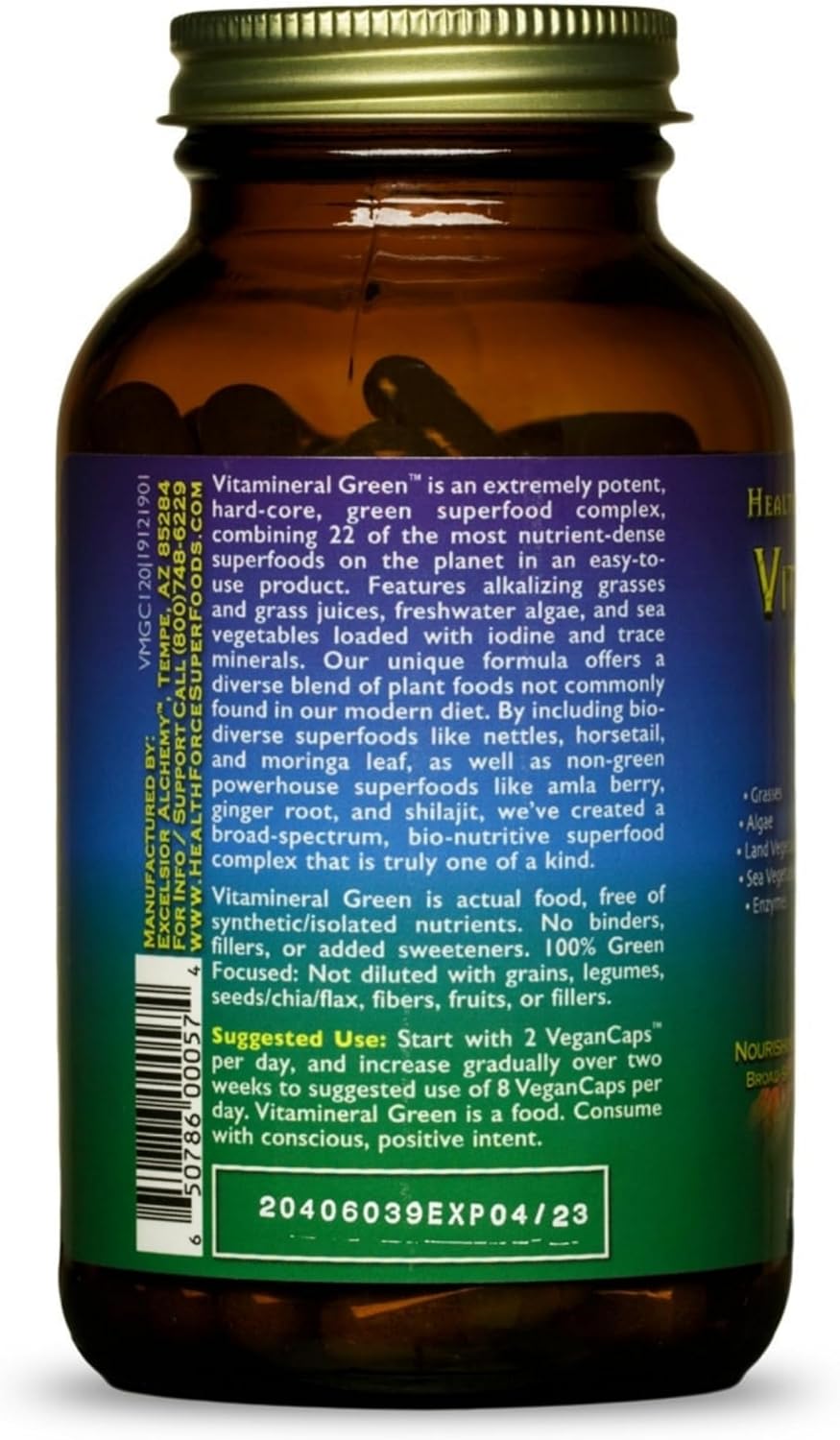 HEALTHFORCE SUPERFOODS Vitamineral Green - Suplemento Mineral en Polvo Verde con Superalimentos - 120 Cápsulas