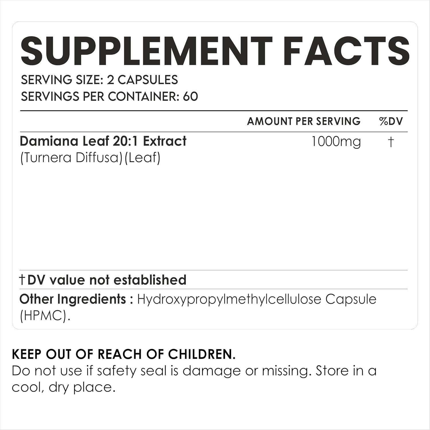 AMALTH Extracto de Hoja de Damiana 1000 mg - 120 Cápsulas Veganas
