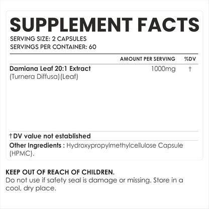 AMALTH Extracto de Hoja de Damiana 1000 mg - 120 Cápsulas Veganas – Image 2