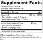 NATURELO Vitamina C con Extracto Orgánico de Acerola y Bioflavonoides Cítricos - Suplemento Vegano - 500 mg por Cápsula - 180 Cápsulas (Paquete de 2)