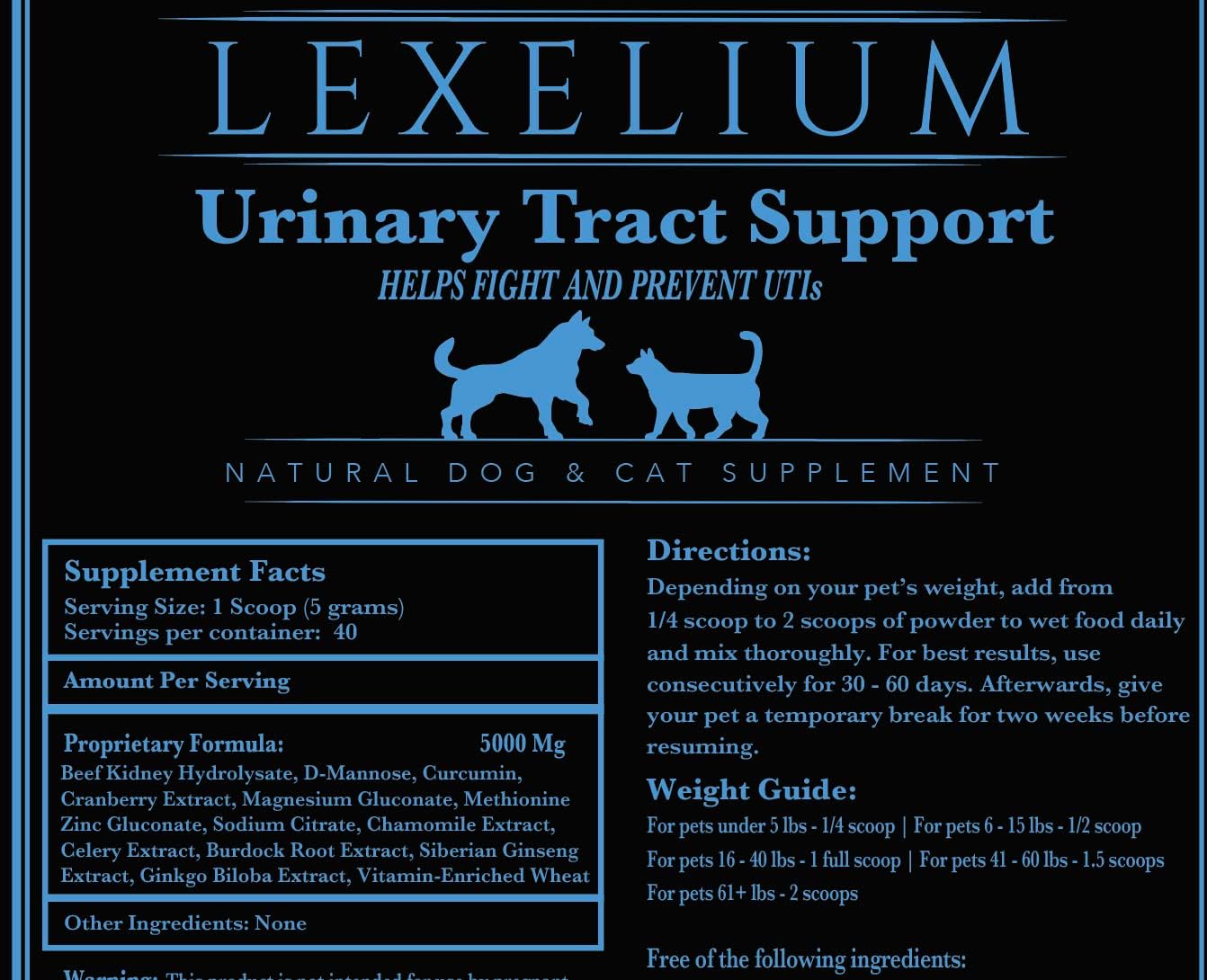 Lexelium Suplemento Orgánico para el Tracto Urinario de Perros y Gatos - con Arándano Rojo, D-Manosa y Cúrcuma - 200 g