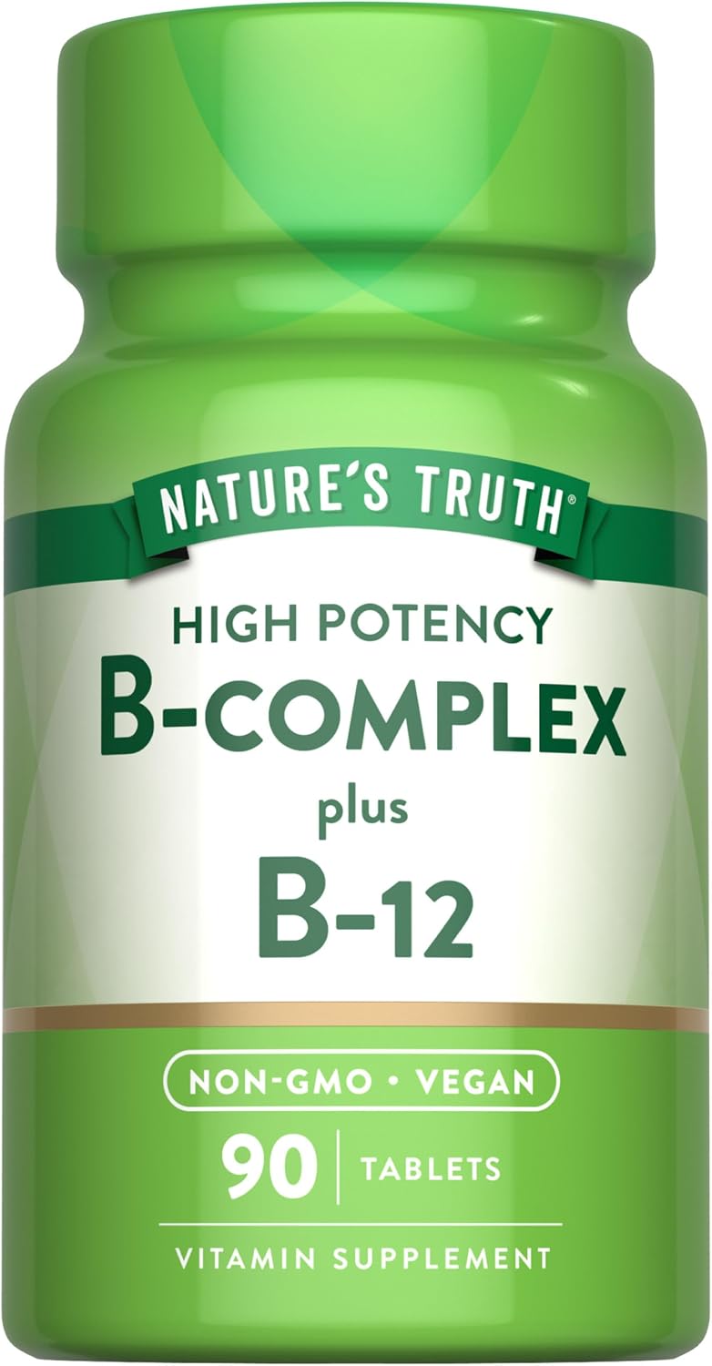 Nature's Truth Complejo B para Hombres y Mujeres con Vitaminas B1, B2 y B12, 90 Comprimidos, Alta Potencia, Vegano y No-GMO
