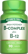 Nature's Truth Complejo B para Hombres y Mujeres con Vitaminas B1, B2 y B12, 90 Comprimidos, Alta Potencia, Vegano y No-GMO