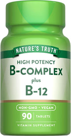 Nature's Truth Complejo B para Hombres y Mujeres con Vitaminas B1, B2 y B12, 90 Comprimidos, Alta Potencia, Vegano y No-GMO