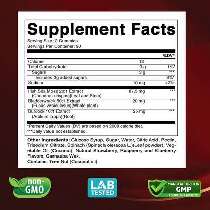 Vitabod Irish Sea Moss & Bladderwrack Gummies con Burdock Root - 180 Gominolas Vegan – Image 2