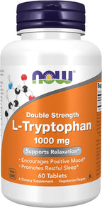 NOW Foods L-Tryptophan 1000 mg, Dosis Doble, 60 Comprimidos