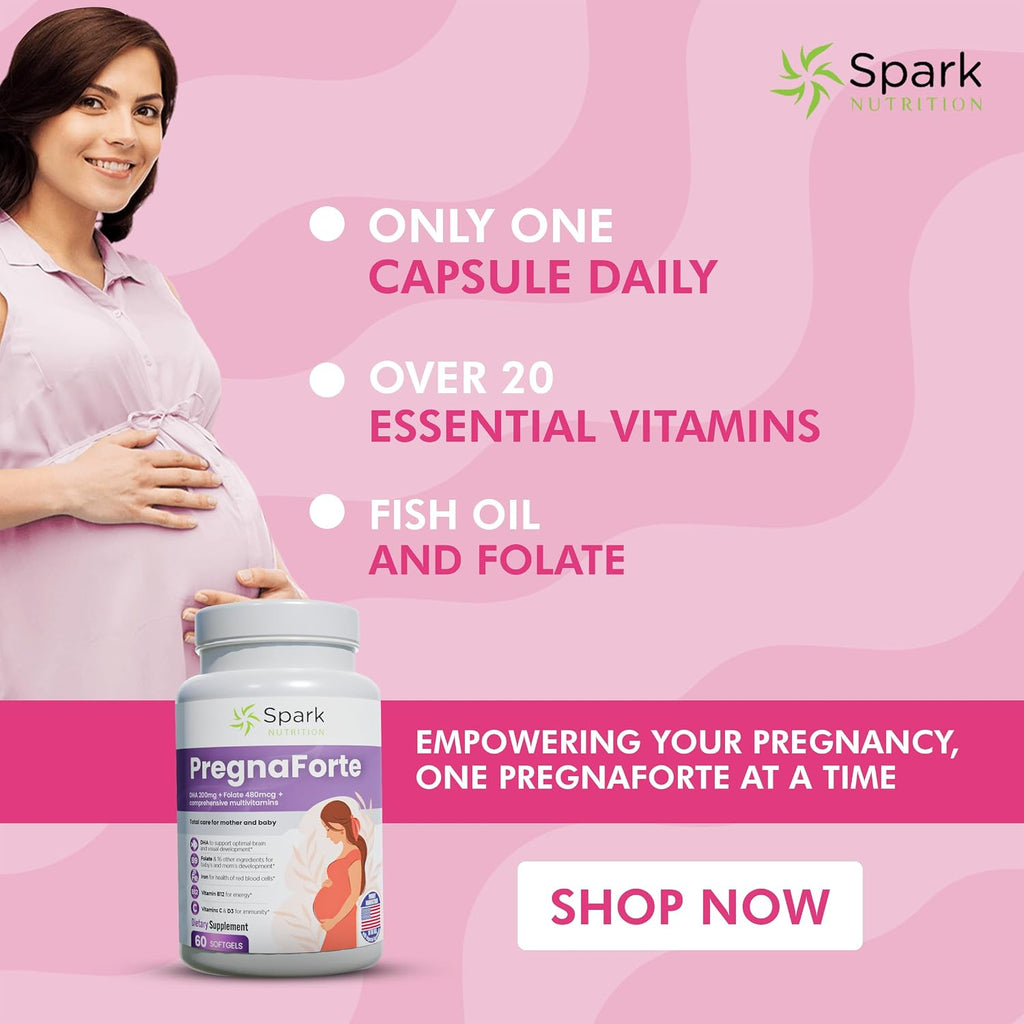 Pregnaforte 1 al Día Vitaminas Prenatales - 60 Cápsulas con Ácido Fólico y Omega 3