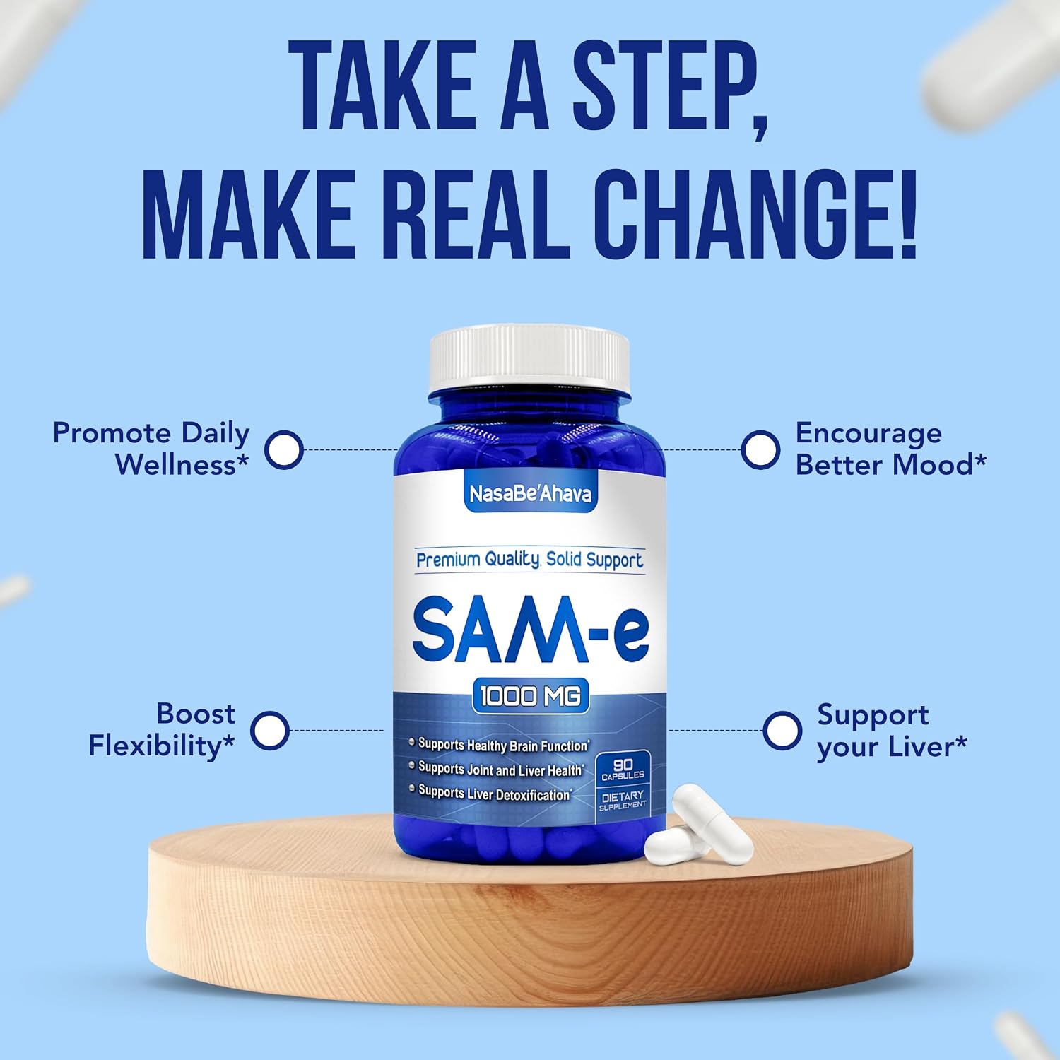 NasaBeahava SAM-e (S-Adenosil-L-Metionina) 1000mg por dosis - Suplemento de alta potencia (45 días)