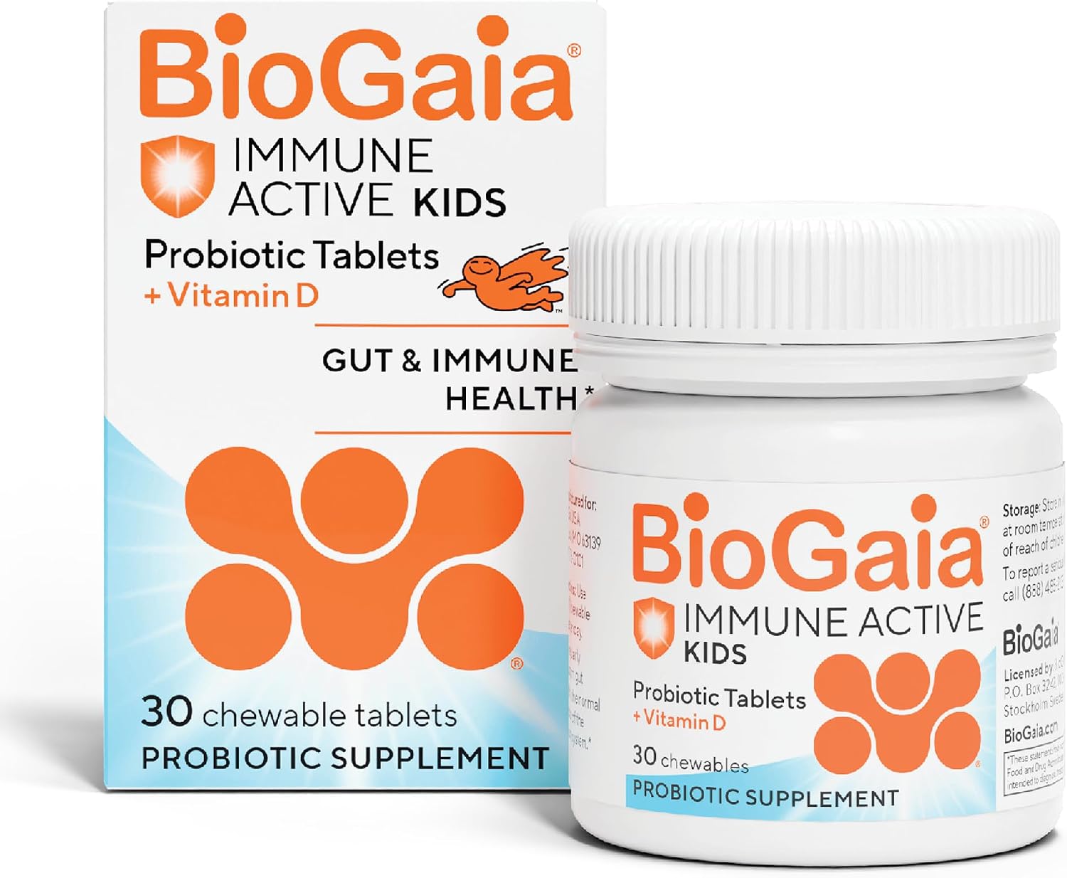 BioGaia Immune Active Kids | Probiótico + Vitamina D | Salud Digestiva e Inmune | 60 Comprimidos Masticables