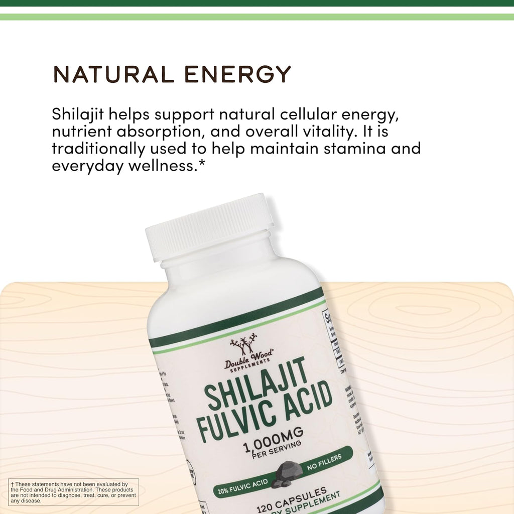 Shilajit Puro del Himalaya Cápsulas - 1000mg con 20% Ácido Fúlvico - 120 Cápsulas - Double Wood