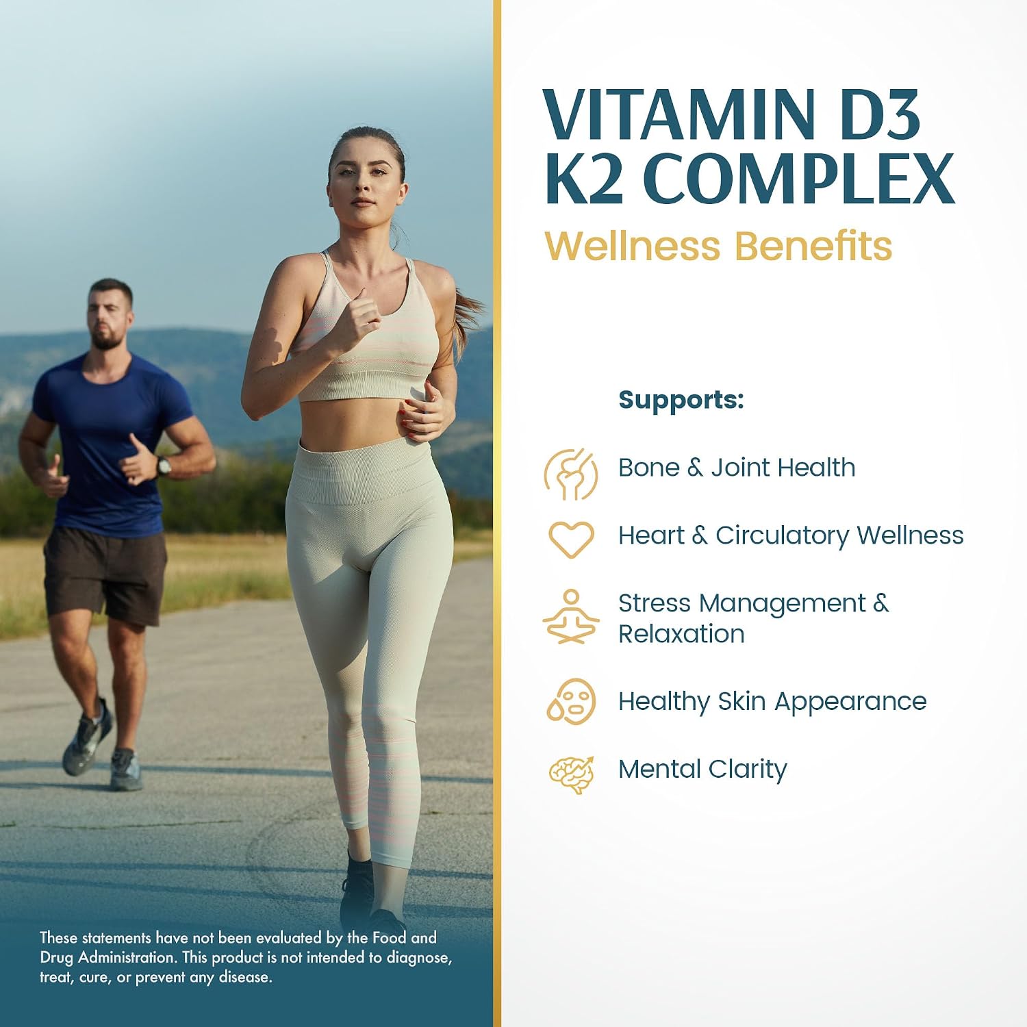 Complejo de Vitamina D3 y K2 de Vykee Nutrition - Alta Potencia: 140 mcg de D3 y 110 mcg de K2 (MK-7) - Suplemento Vegano para el Apoyo Óseo y Cardíaco, Sin OGM, Sin Gluten - 120 Cápsulas