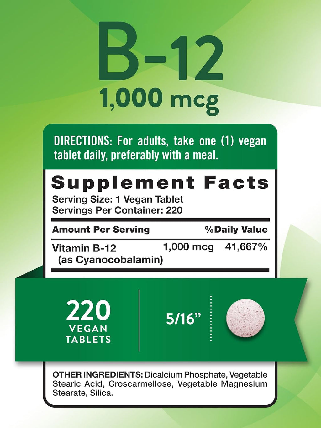 Vitamina B12 1000 mcg – 220 Comprimidos Veganos – Nature's Truth