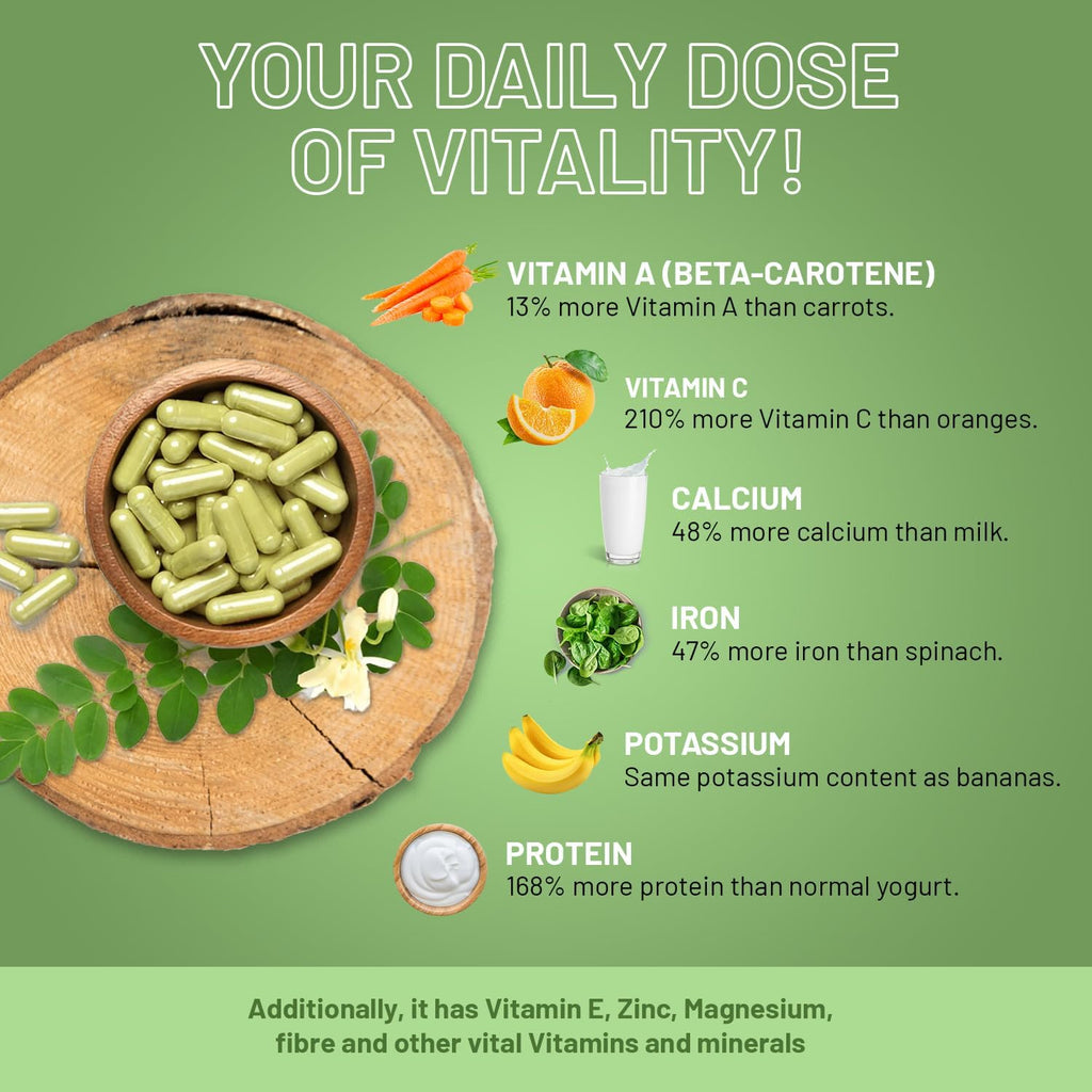 Moringa Capsules 2000mg - 120 Vegan Moringa Leaf Capsules | Made in the UK