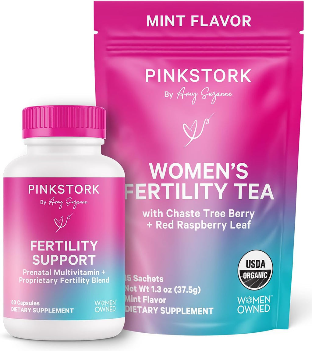 Pink Stork Pack de Fertilidad: Té de Concepción + Suplemento con Inositol, Vitex, Folato y Ashwagandha