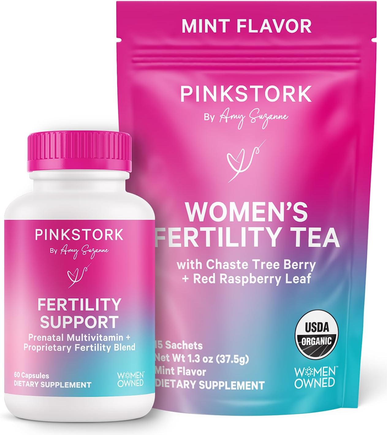 Pink Stork Pack de Fertilidad: Té de Concepción + Suplemento con Inositol, Vitex, Folato y Ashwagandha
