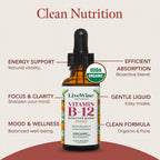 Organic Vitamin B12 1000 mcg Sublingual Liquid Drops - Naranja - 1 oz (6 Meses de Suministro)