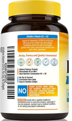 Vitalibre Vitamina D3 K2, 10000 UI D3 / 200 mcg K2 MK-7, Absorción de Calcio, Huesos, Corazón e Inmunidad, Sin Soja, 60 Cápsulas Blandas