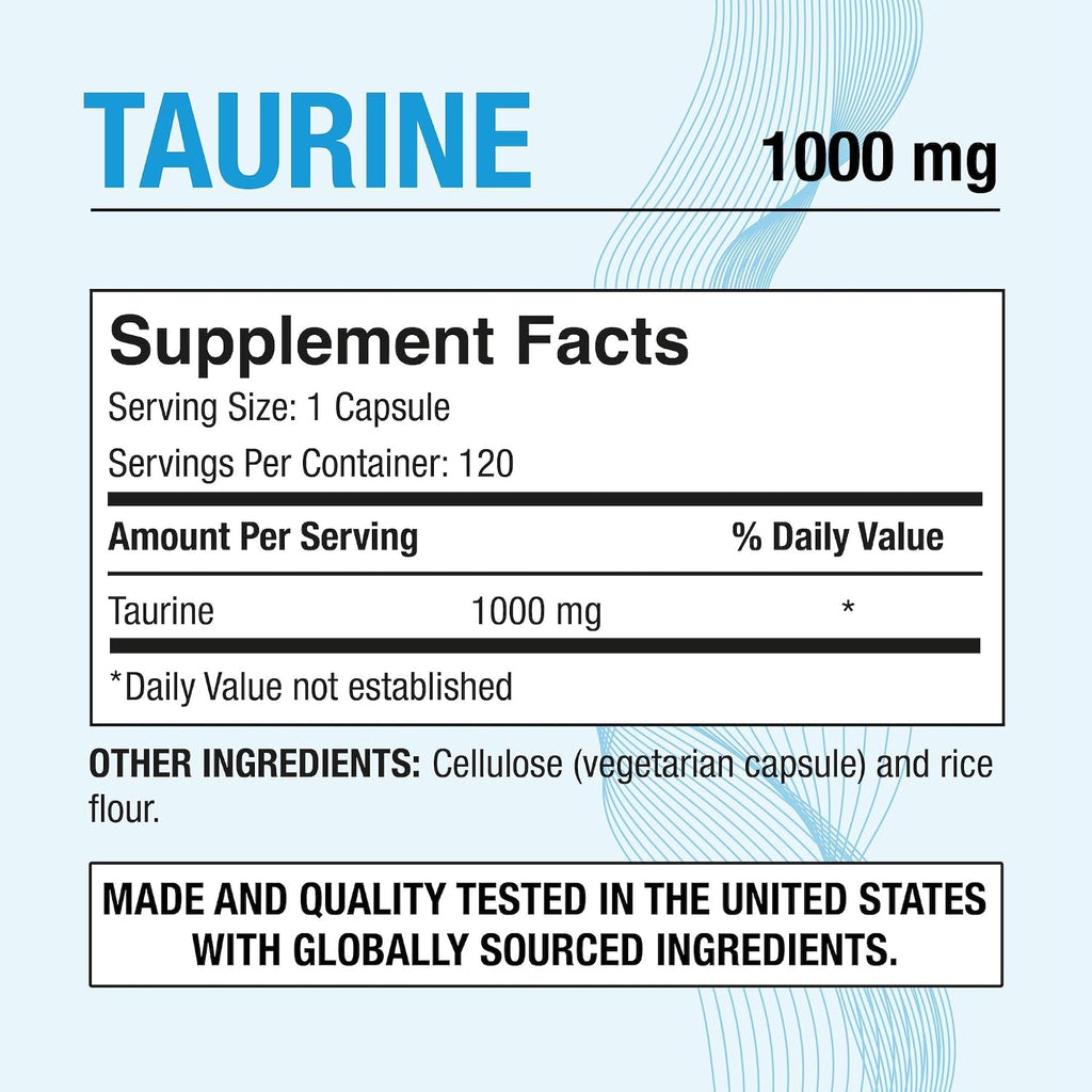Puregen Labs Taurina 1000 mg - 120 Cápsulas Veganas