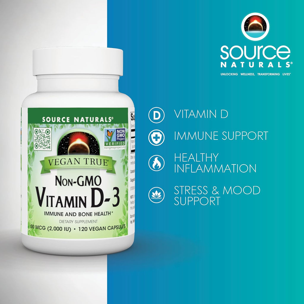Source Naturals Vegan True Vitamina D3 2000 UI – 90 Cápsulas (Vegano, No-GMO, de Algas)