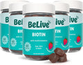 BeLive Biotin Gominolas - Vitaminas para Cabello, Piel y Uñas con A, C, D, E, B12, Zinc, Folato e Inositol - 5 Paquetes (300 Gominolas) - Sabor Fresa