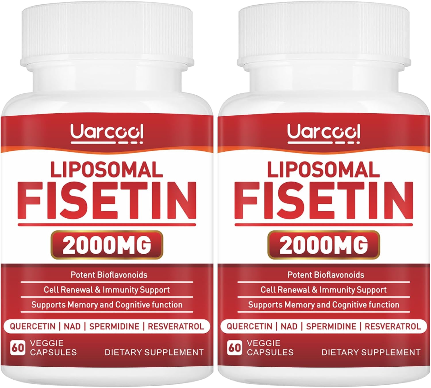 Suplemento de Fisetina 2000mg con Quercetina, Resveratrol y NAD - Uarcool (60 Cápsulas)