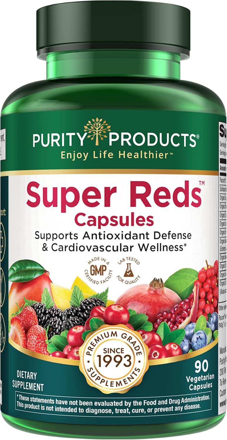 Purity Products Super Reds Cápsulas - Fórmula con 20+ Superfrutas y Bayas Orgánicas, 90 Cápsulas