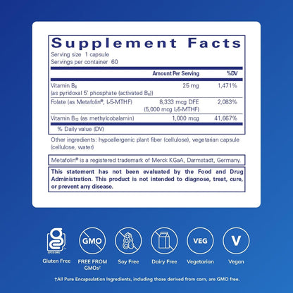 Pure Encapsulations Folato 5,000 Plus - – Vitamina B12 activa: La forma de cobalamina que participa en la – Image 2