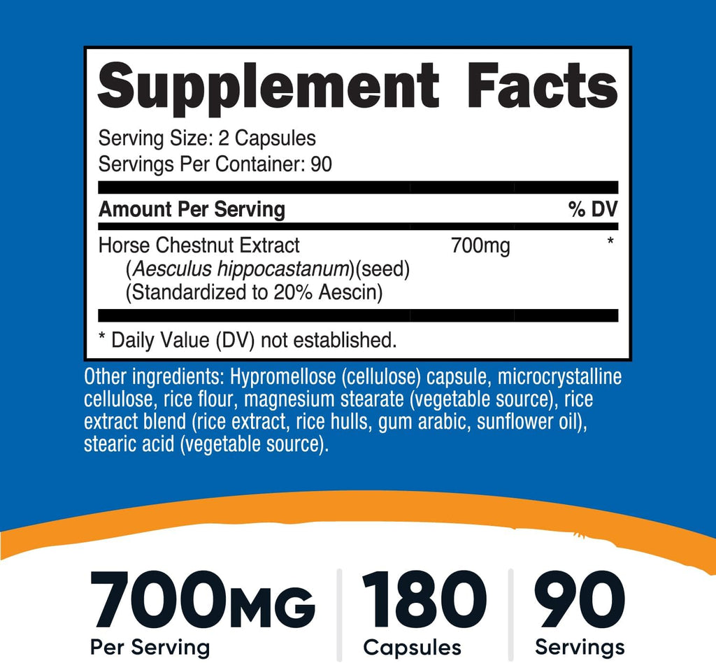 Nutricost Extracto de Castaño de Indias 700 mg por dosis, 180 Cápsulas