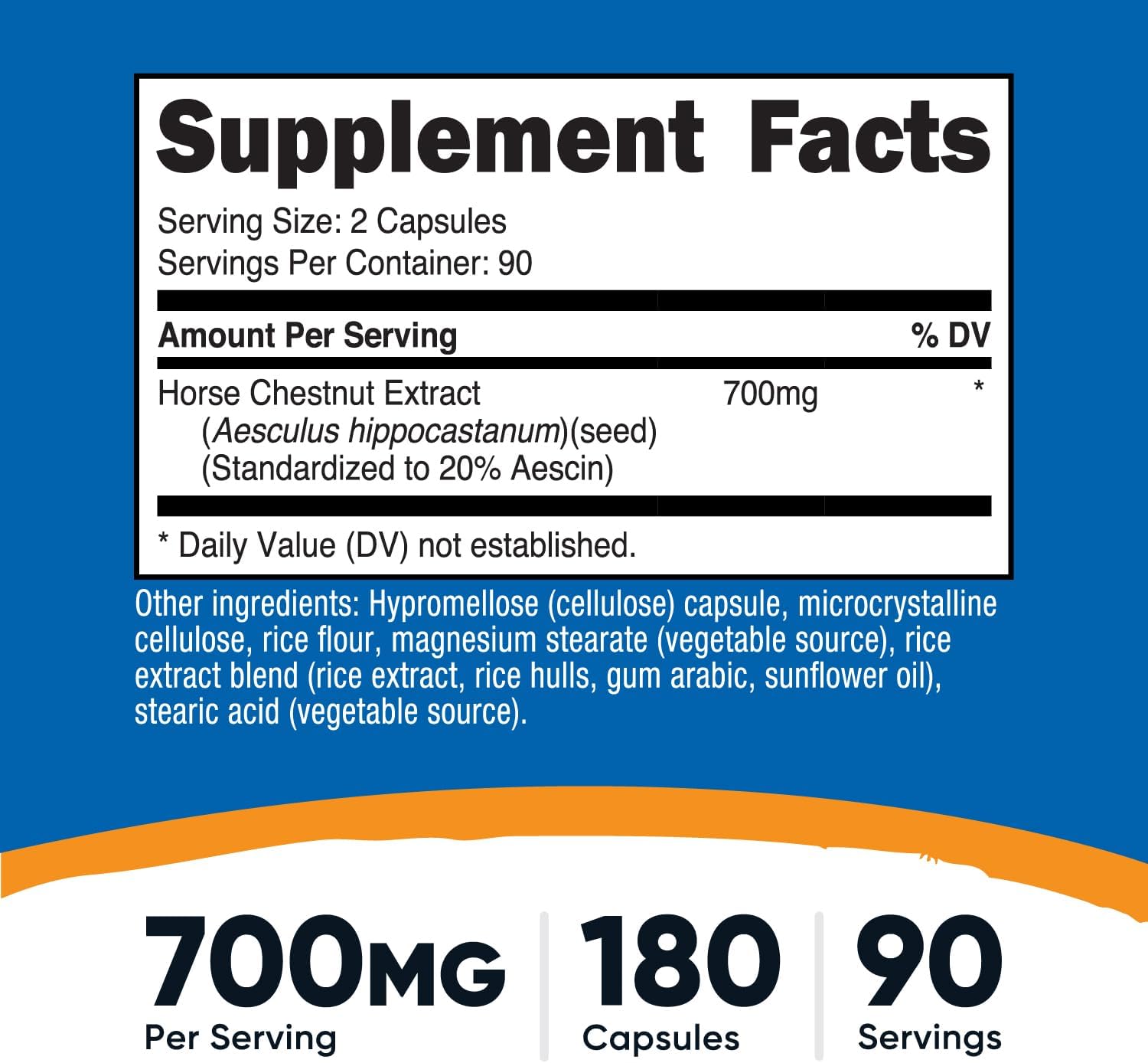Nutricost Extracto de Castaño de Indias 700 mg por dosis, 180 Cápsulas