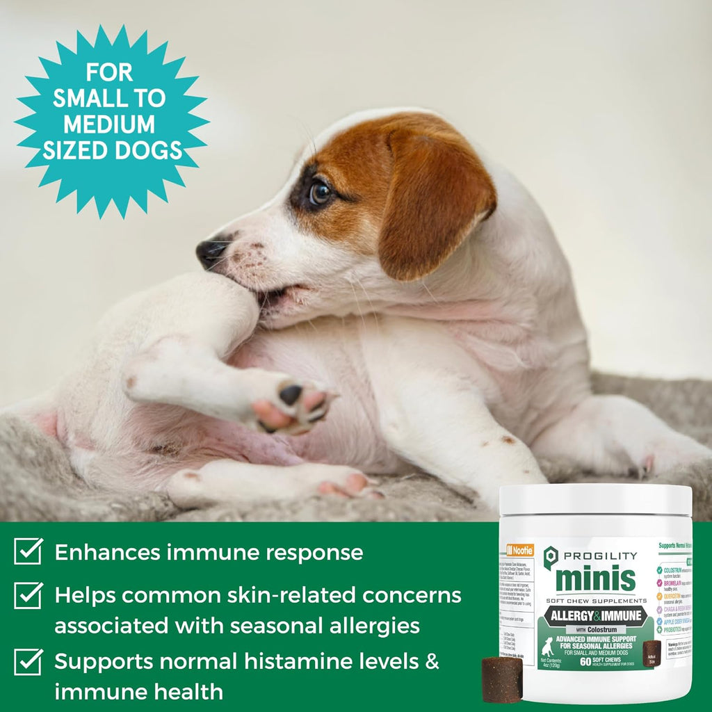 Progility Mini Allergy & Immune Supplement para Perros Pequeños y Medianos – Apoyo Inmunológico Avanzado y Alergias Estacionales, Snacks Blandos (60 unidades)