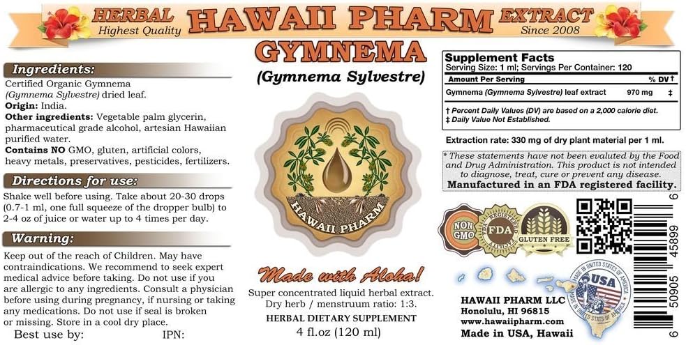 Hawaii Pharm Gymnema Extracto Líquido Tintura 4 Oz (120ml)