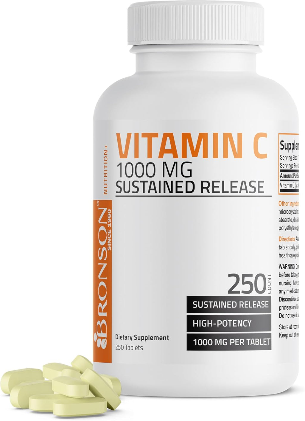 Bronson Vitamin C 1000 mg Sustained Release - Non-GMO Ascorbic Acid - 250 Tablets