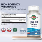 KAL Ultra Vitamina D3 10000 IU (250 mcg) - 90 Softgels