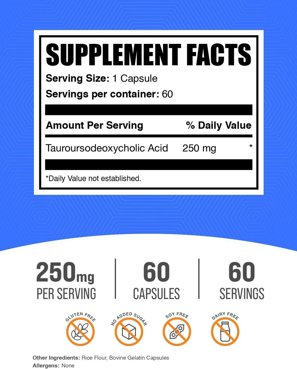 BulkSupplements.com TUDCA 250mg Cápsulas - Complemento Alimenticio de Ácido Tauroursodesoxicólico (60 Cápsulas)