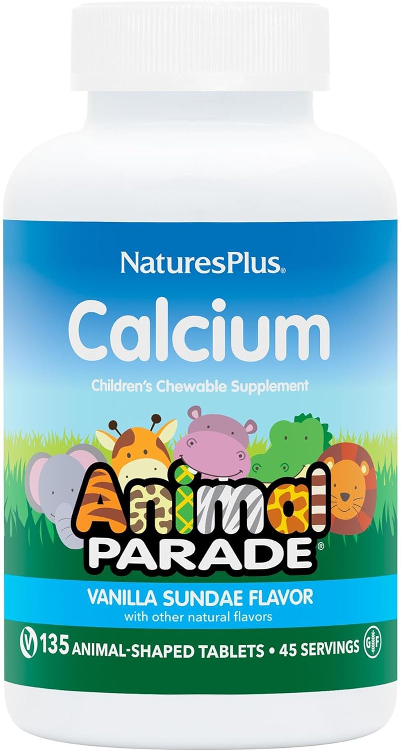 NaturesPlus Animal Parade Calcium, Sabor Vainilla - 135 Comprimidos Masticables para Niños