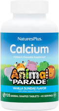 NaturesPlus Animal Parade Calcium, Sabor Vainilla - 135 Comprimidos Masticables para Niños