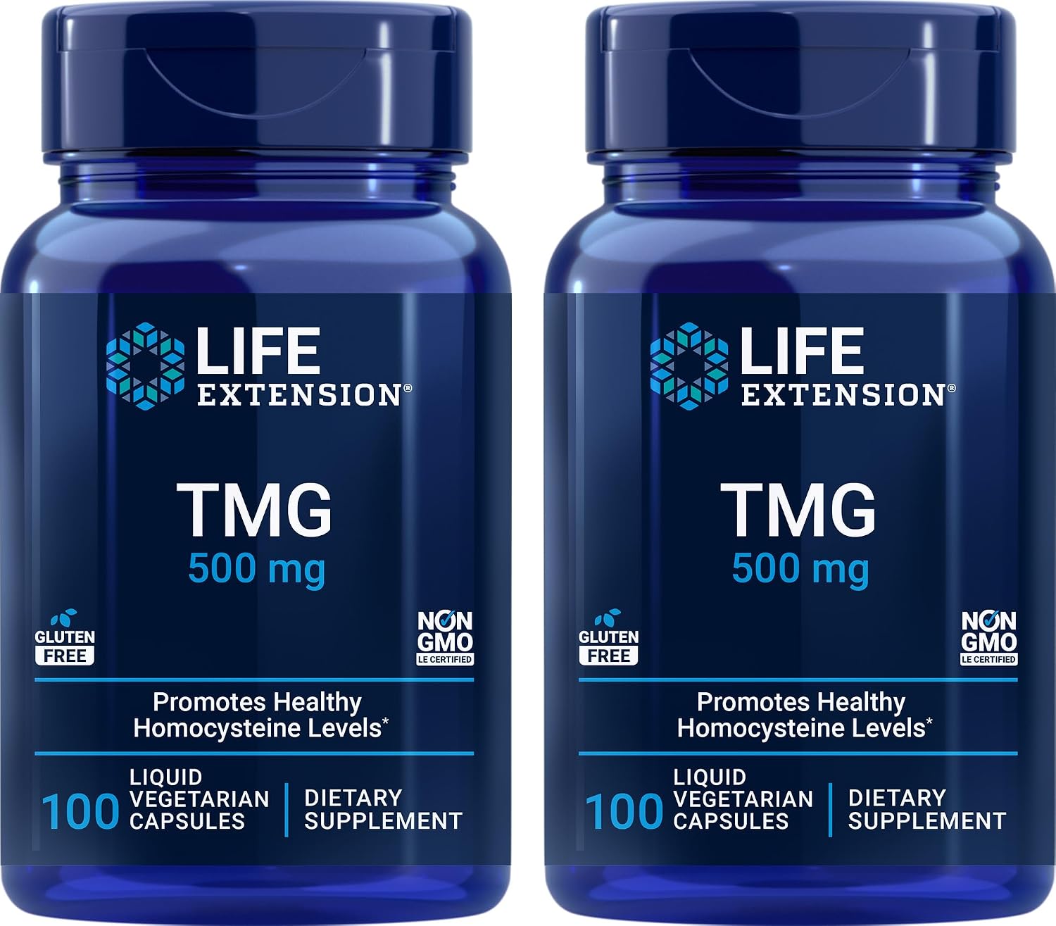 Life Extension TMG 500mg, 100 Cápsulas Líquidas Veg (Pack de 2) - Trimetilglicina (Glicina Betaína) - Suplemento Sin Gluten, No-GMO, Vegetariano