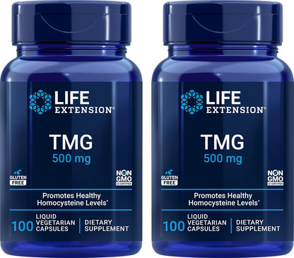 Life Extension TMG 500mg, 100 Cápsulas Líquidas Veg (Pack de 2) - Trimetilglicina (Glicina Betaína) - Suplemento Sin Gluten, – Image 1