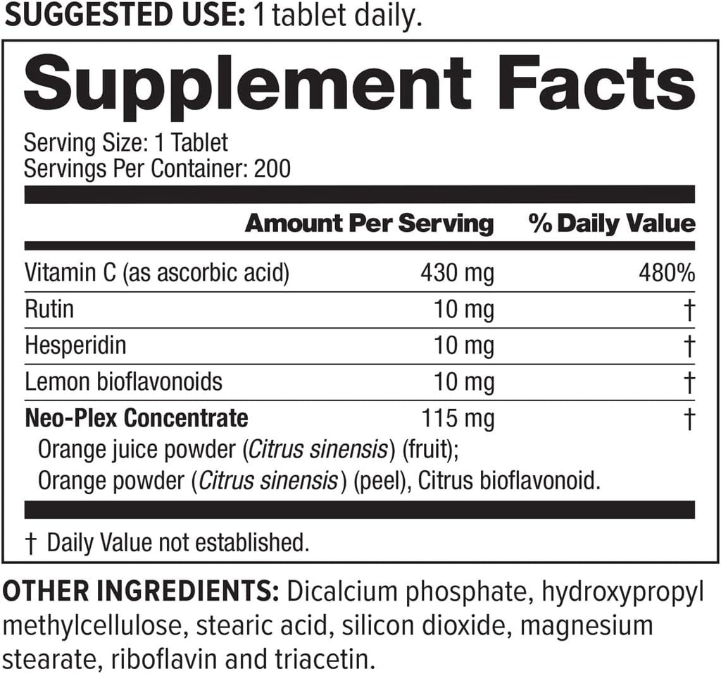 NeoLife Super C - Vitamina C con Bioflavonoides y Extractos Vegetales - 200 Comprimidos