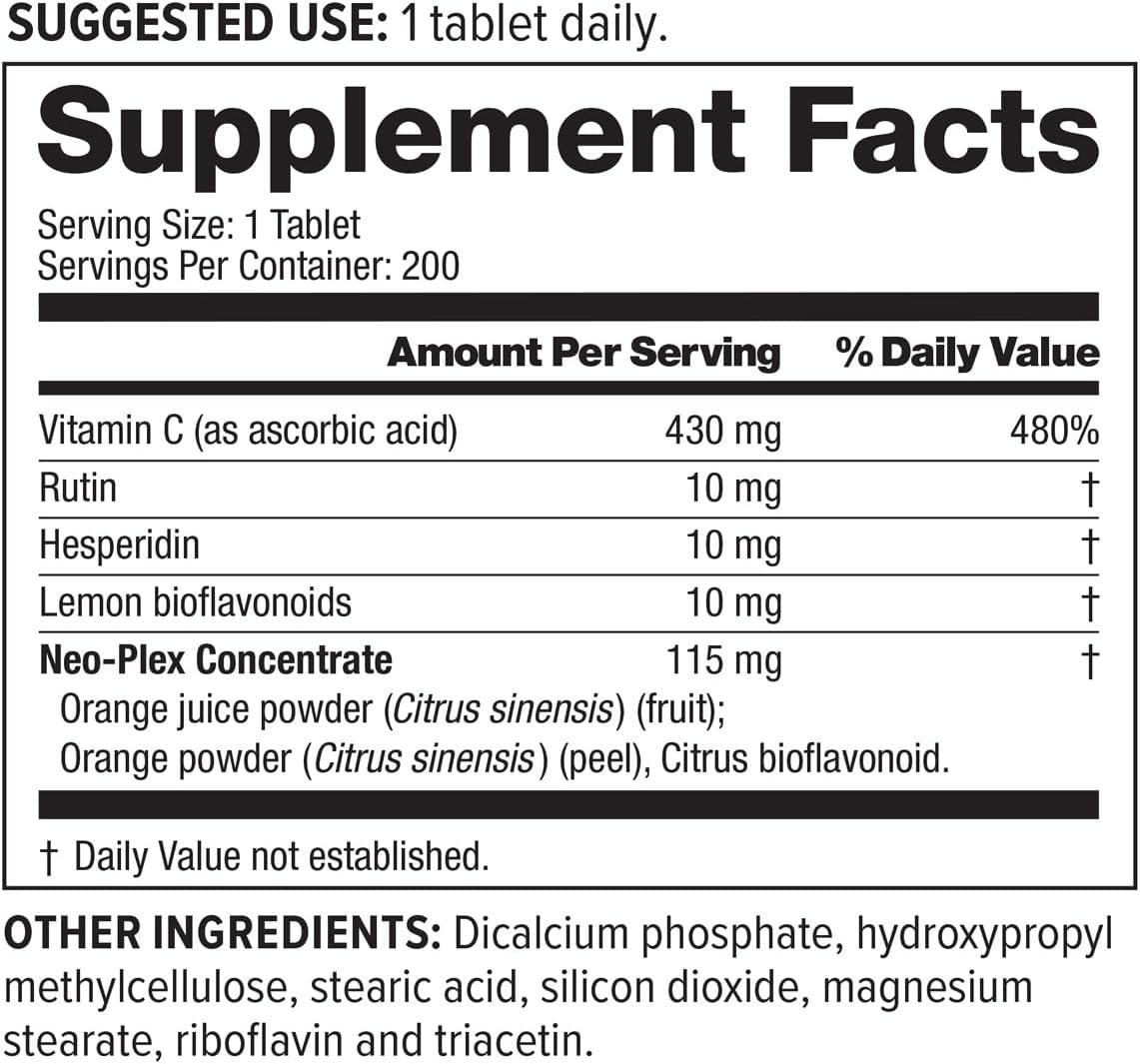 NeoLife Super C - Vitamina C con Bioflavonoides y Extractos Vegetales - 200 Comprimidos