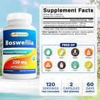 Best Naturals Boswellia Serrata 250 mg - 120 Capsules - Standardized to 65% Boswellic Acid