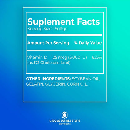 Extra Strength Vitamina D3 5000 IU 125 mcg – – Funcionamiento normal de los músculos: Una adecuada concentración – Image 3