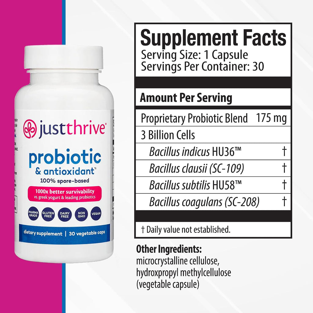 Just Thrive Probiótico y Antioxidante, 30 cápsulas
