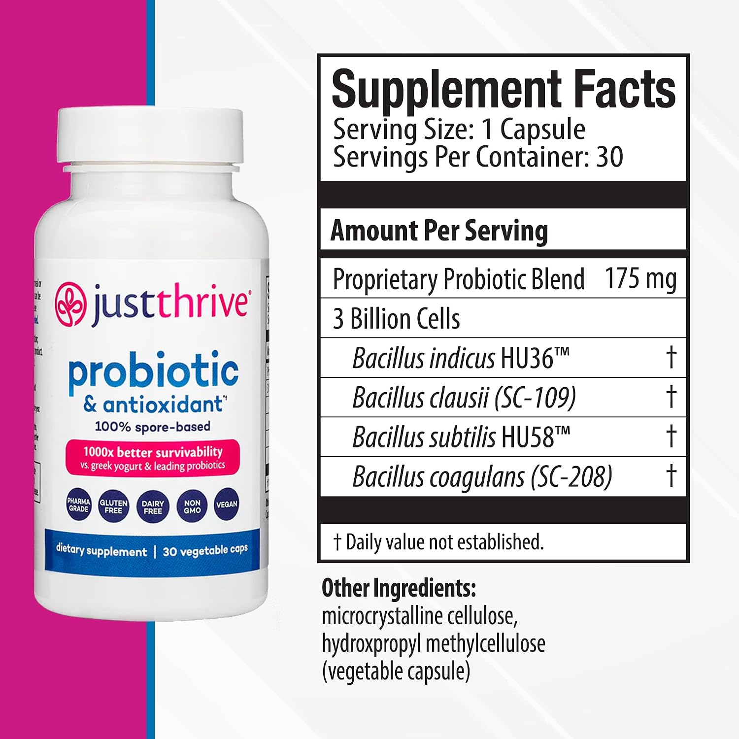 Just Thrive Probiótico y Antioxidante, 30 cápsulas