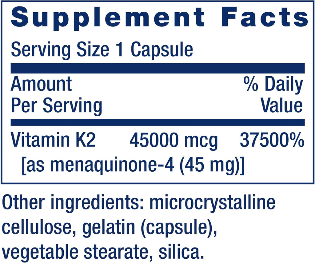 Life Extension Mega Vitamina K2 - 45 mg, 30 Cápsulas
